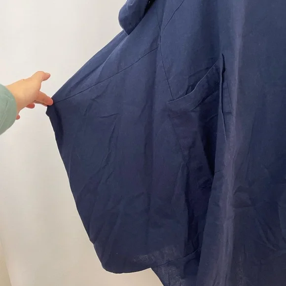 Minibee Dress Women M Navy Blue Linen Cotton Midi Lagenlook Boho Oversized - Picture 8 of 12